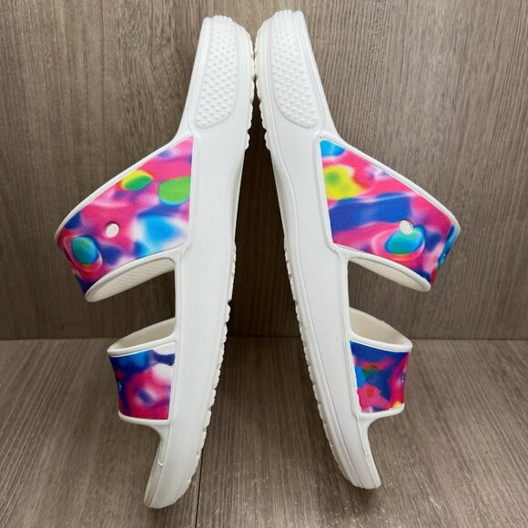 Crocs Classic Solarized Sandals Womens 12 Slip On Slide Colorful Two Strap White - Picture 7 of 9